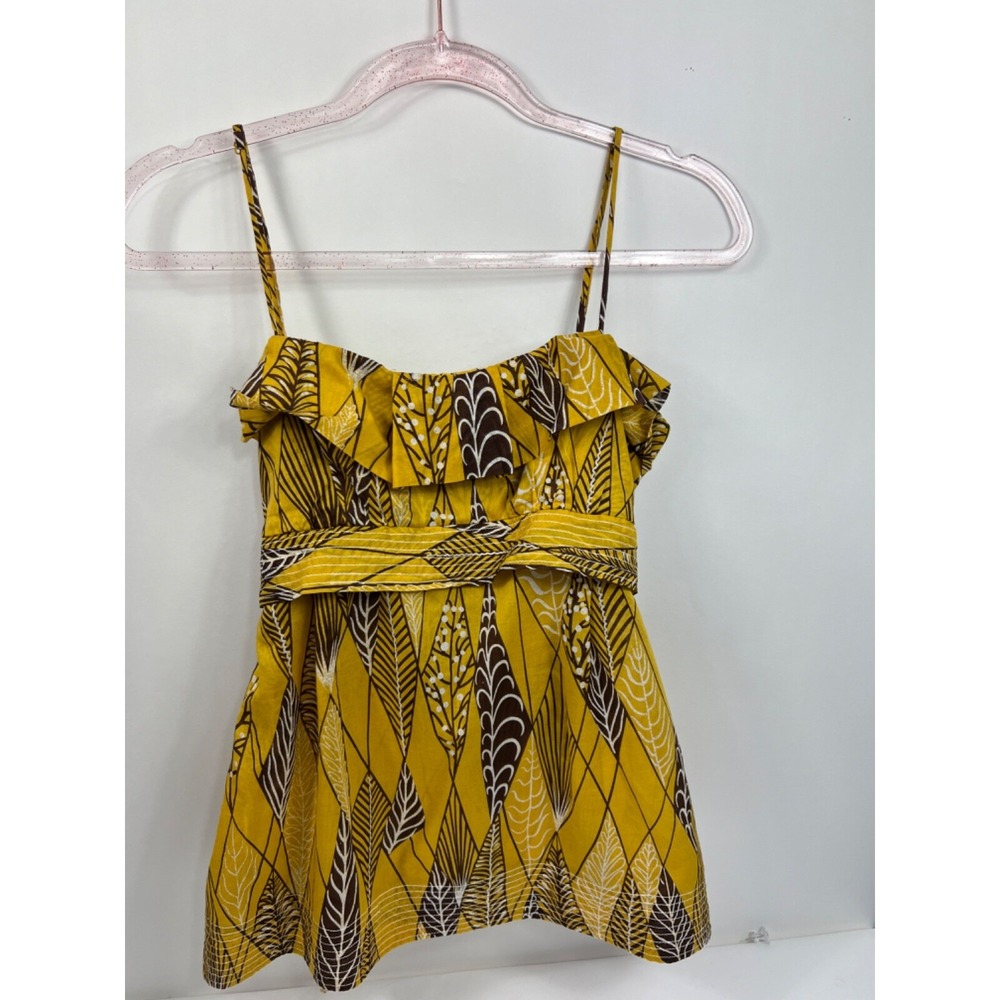BCBG MAXAZRIA Brown Mustard Retro Cami Spaghetti‎ Strap Womens Top Sz Small